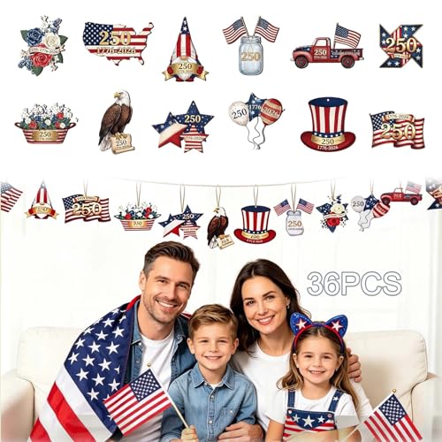 36 Patriotic Wooden Ornaments for 250th Anniversary Celebration
