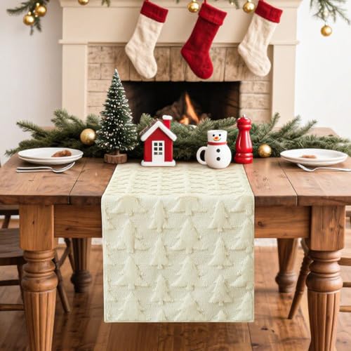 Artscope Christmas Tree Table Runner 13x48 Inch - Beige, Holiday Decor