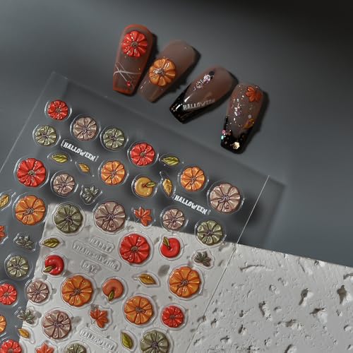 Quezadyl 5D Fall Maple Leaf & Pumpkin Nail Art Stickers (2 Sheets)