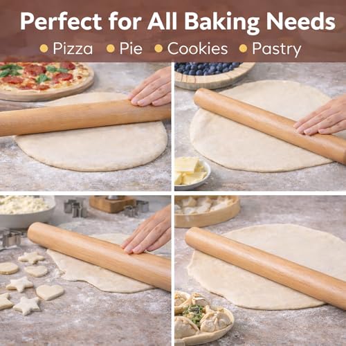 17-Inch European Beech Wood French Rolling Pin - Non-Stick Dough Roller for Baking