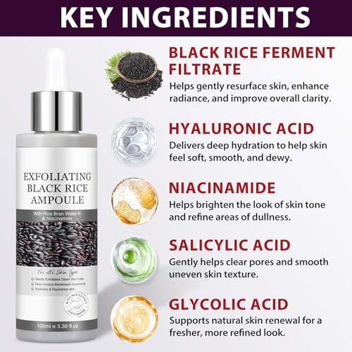 Black Rice Peeling Glow Ampoule 100ml – Gentle Exfoliating Face & Body Serum with Hyaluronic Acid