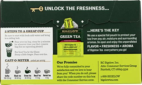 Bigelow Green Tea with Pomegranate - 20 Bags Pack of 3 | Natural Antioxidant Tea