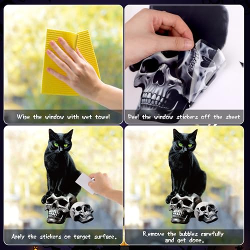 DERAYEE 8 Sheet Halloween Window Clings - Black Cat & Bats