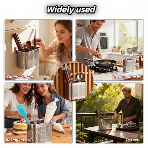304 Stainless Steel Utensil Holder, 2-Compartment Kitchen Drainer Rack
