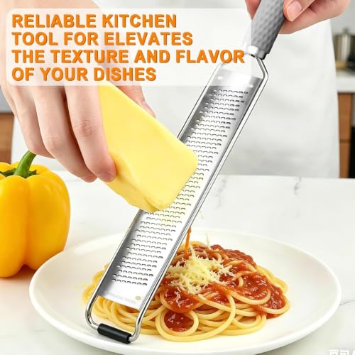 Stainless Steel Multi-Function Zester Grater - Light Gray Ergonomic Handle