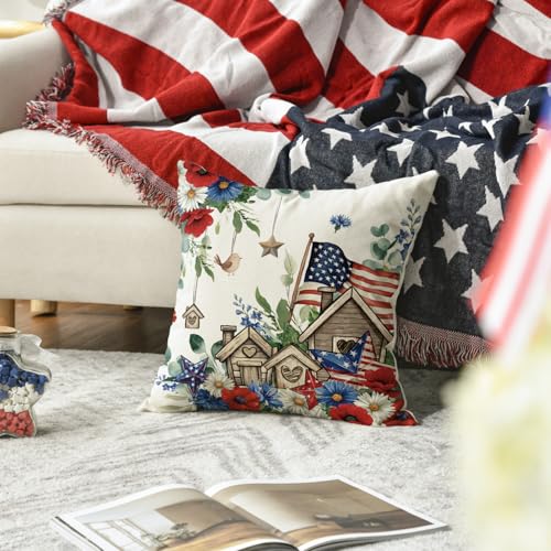 Independence Day Floral Throw Pillow Cover - 18x18 Inch