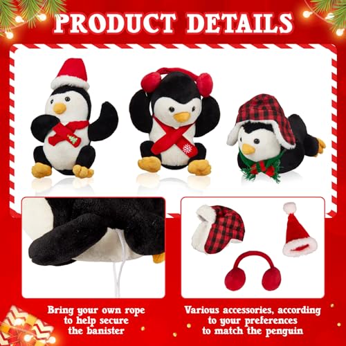 Christmas Penguin Staircase Decor Set with Plush Penguins & LED Lights - Variation 28