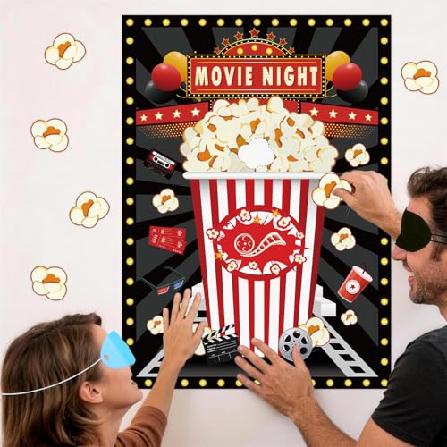 Pin The Popcorn Game Set - Movie Night Party Supplies for Kids