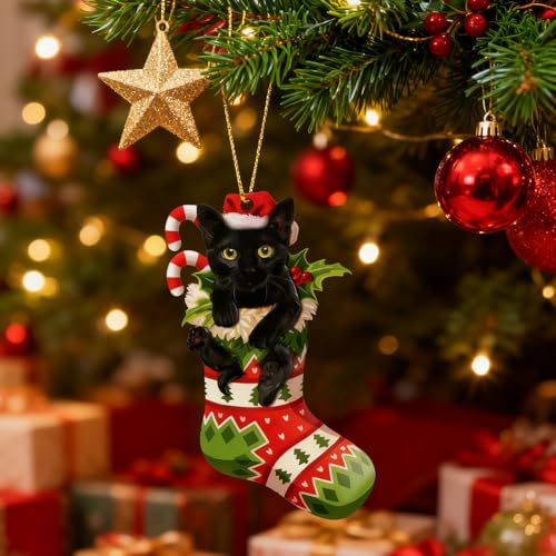 Black Cat Christmas Ornament 2025 – 2D Acrylic Hanging Holiday Decor