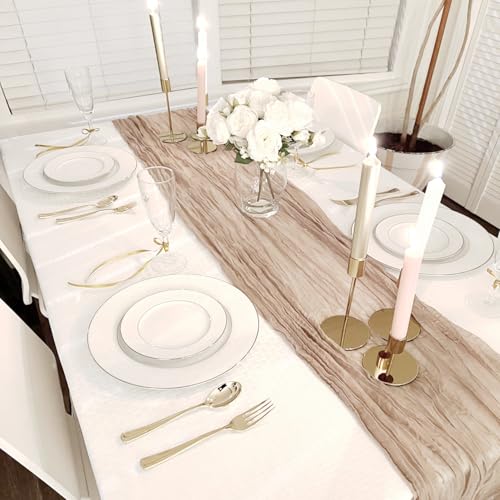 Nude Cheesecloth Table Runner 10ft Boho Rustic Light Brown Wedding Decor