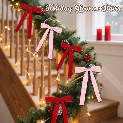 Red and Pink Velvet Christmas Tree Bows - 18 Pack Holiday Decorations, 5x7 Inches, Reusable Velvet Ribbon Bows - Variation: Red/Pink