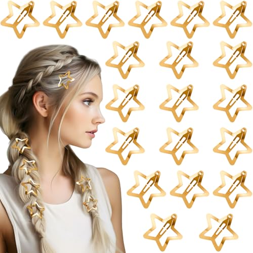 Pndeyo 20pcs Gold Star Hair Clips, Non-Slip Metal Y2K Snap Barrettes