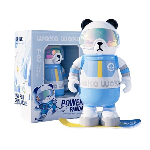 Waka Snowboarder Panda Insulated Water Bottle, SUS316 Liner, 6h Temperature Lock, Portable with Strap (Blue)
