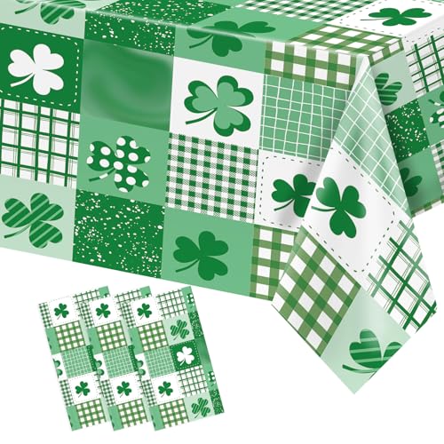 3-Piece St. Patrick's Day Shamrock Tablecloth Set - Disposable Rectangular Covers