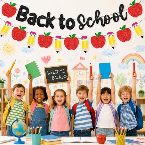 Back to School Banner Garland with Pencil & Apple Design