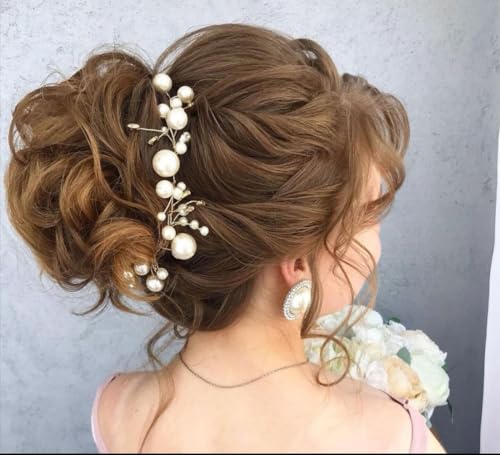 Aimimier Silver Crystal & Faux Pearl Wedding Hair Vine Headband