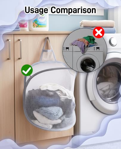 3 Pack Small Hanging Laundry Bags - Foldable Mesh Space-Saving Organizers