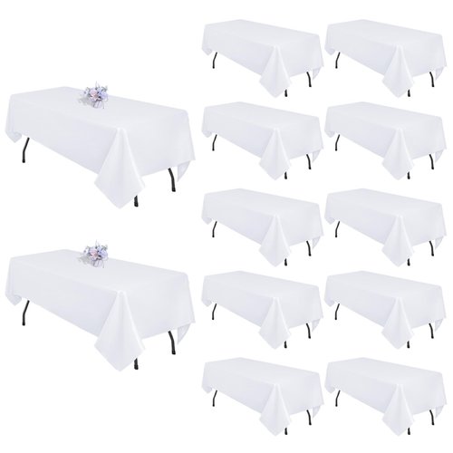 12 Pack White Table Cloth 60x126 Inch Rectangle Tablecloths for 8 Foot Rectangle Tables, Wrinkle Resistant Washable Polyester Fabric Rectangular Table Cover for Dining Banquet Wedding Party