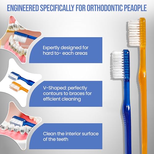 AIM Dental Supply Toothbrush for Braces, Soft V-Trimmed 2-Pack