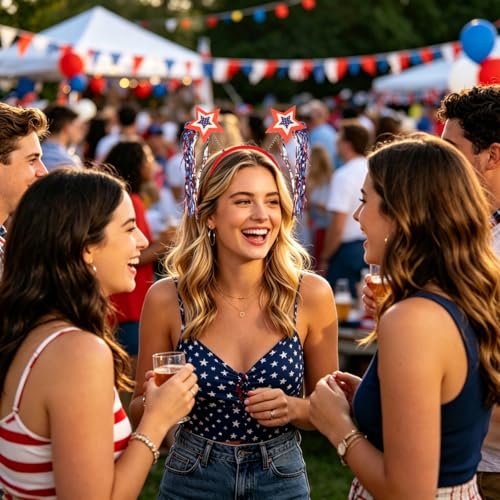 Patriotic Star Tinsel 4th of July Headband for Women