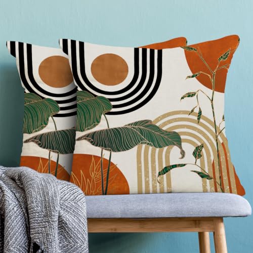 Burnt Orange Boho Pillow Covers 20x20 Inch Set of 2 - Tropical Leaf Design