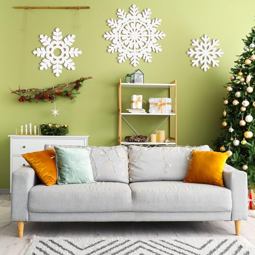 White Large Wooden Snowflake Ornament Sign Christmas Decorations 3 Pack