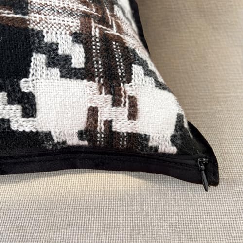Mussepera Houndstooth Lumbar Pillow Cover, Black Brown 12" x 20" Velvet Back