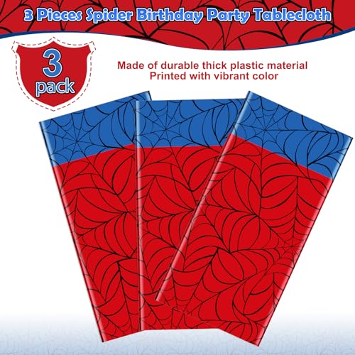 3Pcs Spider Web Hero Disposable Tablecloths - 54x108 Inch Party Table Cover