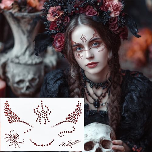 AIUPUOC Halloween Face Gems and Rhinestone Stickers with Tweezers 3Pcs