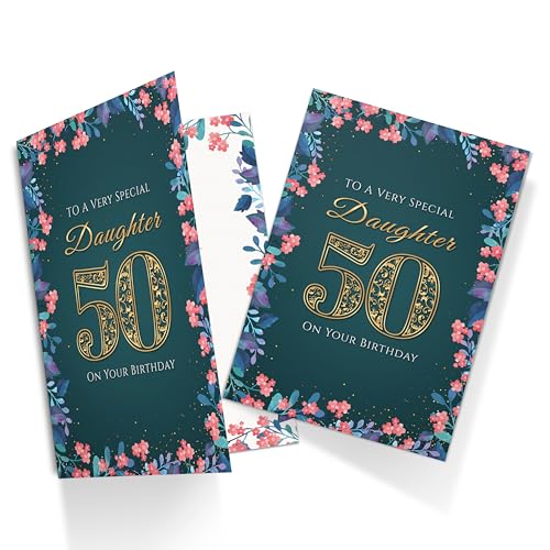 Premium A5 Daughter 50th Birthday Card with Floral Design