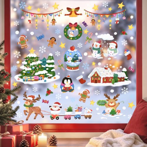 Christmas Window Clings Set - Winter House & Xmas Tree Decorations - 9 Sheets