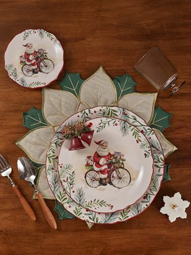 Santa On The Way Scalloped Christmas Appetizer Plates Set of 6 - Holiday Party Decor