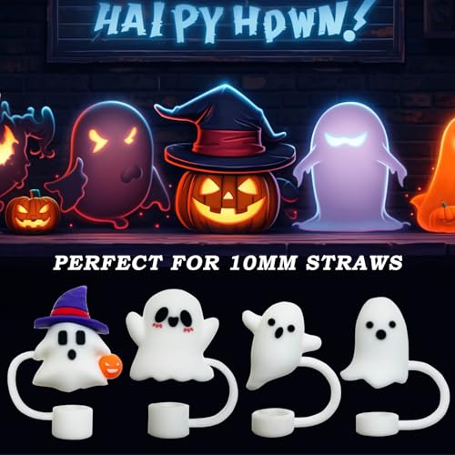 Halloween Ghost Silicone Straw Cover Caps for Stanley Cups - 4PCS