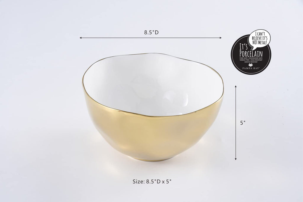 Pampa Bay Moonlight Tarnish Free Large Porcelain Serving Bowl with gold titanium