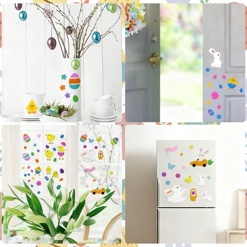 Easter Gel Window Clings Set - 6 PCS Bunny, Eggs & Flowers Decor