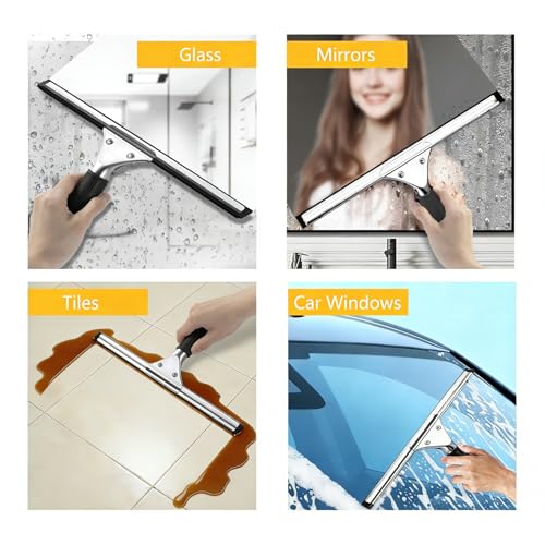 MRDARENSU 14'' Stainless Steel Shower Squeegee - Black & Silver
