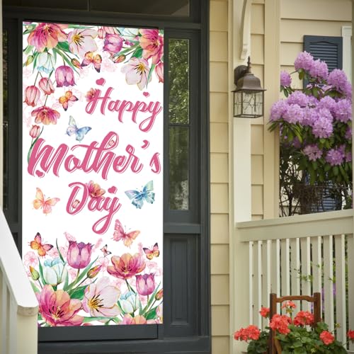 Mother's Day Banner - Best Mom Flower Decor - 71x35 Inches
