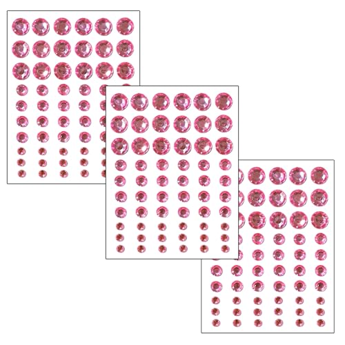 ALAZCO 180 Pink Self Adhesive Face Body Rhinestone Gems 3 Sizes