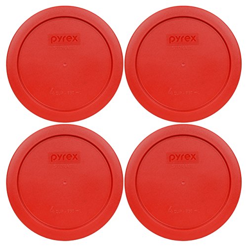 Pyrex 7201-PC 4-Cup Food Storage Lids, Poppy Red, Made in USA, 4-Pack