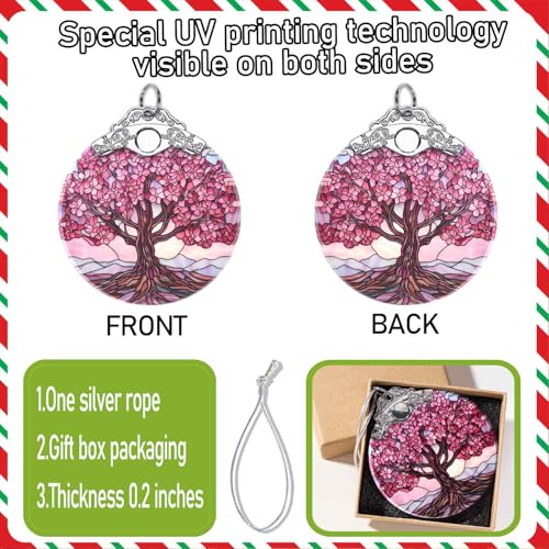 Pink Tree of Life Christmas Ornament Double-Sided Stained Glass Suncatcher - Pink Variation