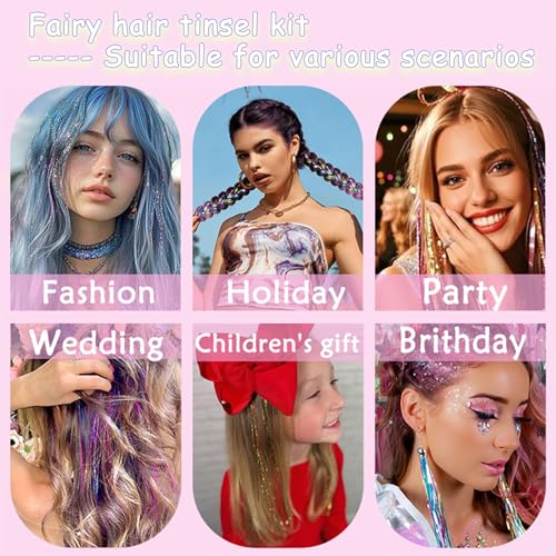 Hair Tinsel Kit with Tools Heat Resistant Fairy Glitter Hair Extensions
