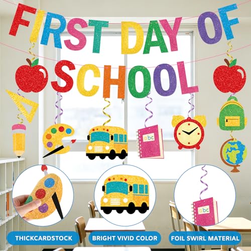 First Day of School Decorations Kit - Colorful Banner & Swirls | First.day