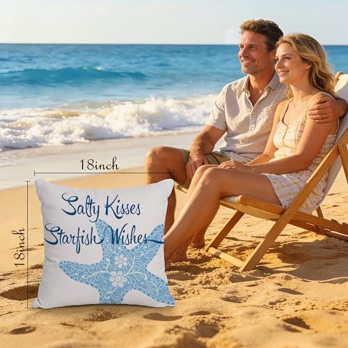 Salty Kisses Starfish Wishes 18x18 Throw Pillow Cover - Summer-02