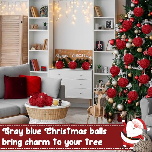 15 Pcs Burgundy Red Yarn Christmas Ornaments Balls Bulk Rustic Farmhouse Holiday Decorations