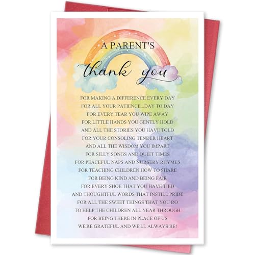 Parent's Thank You Card for Teacher Appreciation Gift - High Quality