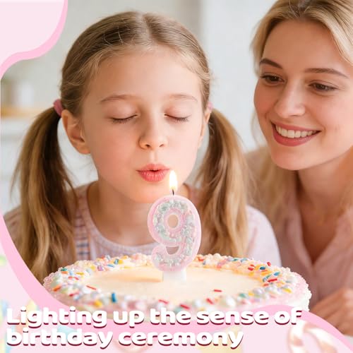 Pink Macaron Number 1 Birthday Candle Glitter Cake Topper for Girls