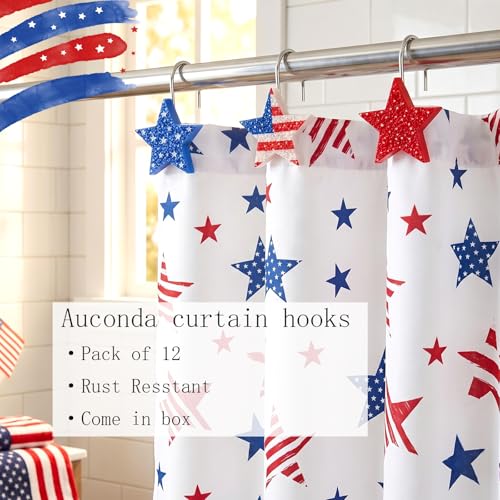 Auconda Patriotic Star Shower Curtain Hooks - Rustproof Heavy-Duty Metal S-Hooks