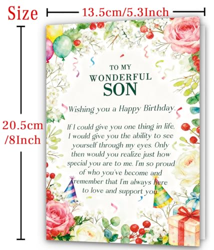 Son Birthday Card with Loving Message from Mom or Dad, 8 x 5.3 Inches