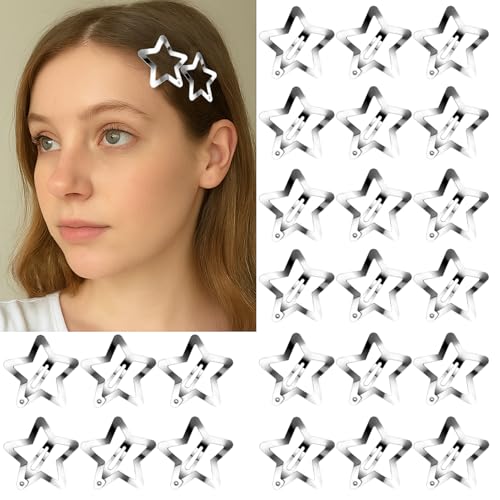 Star Hair Clips Silver Metal Snap Barrettes Y2K Hair Accessories