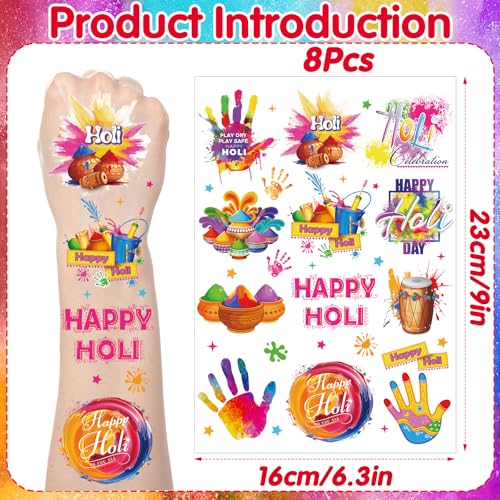 Holi Hai Temporary Tattoos 120 Pcs Festival of Colors Party Favors